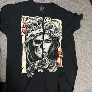 Black Graphic T-Shirt with Skull and Queen Design